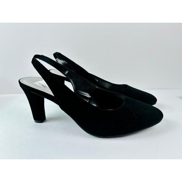 Impo Black Suede Sling Back Shoes Womens size 9M 3in Heel NWOT - Picture 1 of 6